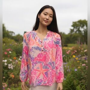 Lilly Pulitzer Women’s Vibrant Print Long-Sleeve Blouse – Size Small